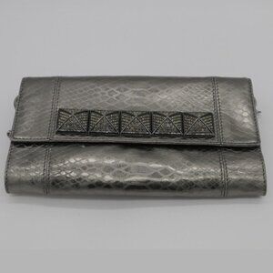 MICHAEL KORS Silver Python Leather Clutch Leather Bag W/Jewels Handbag Purse